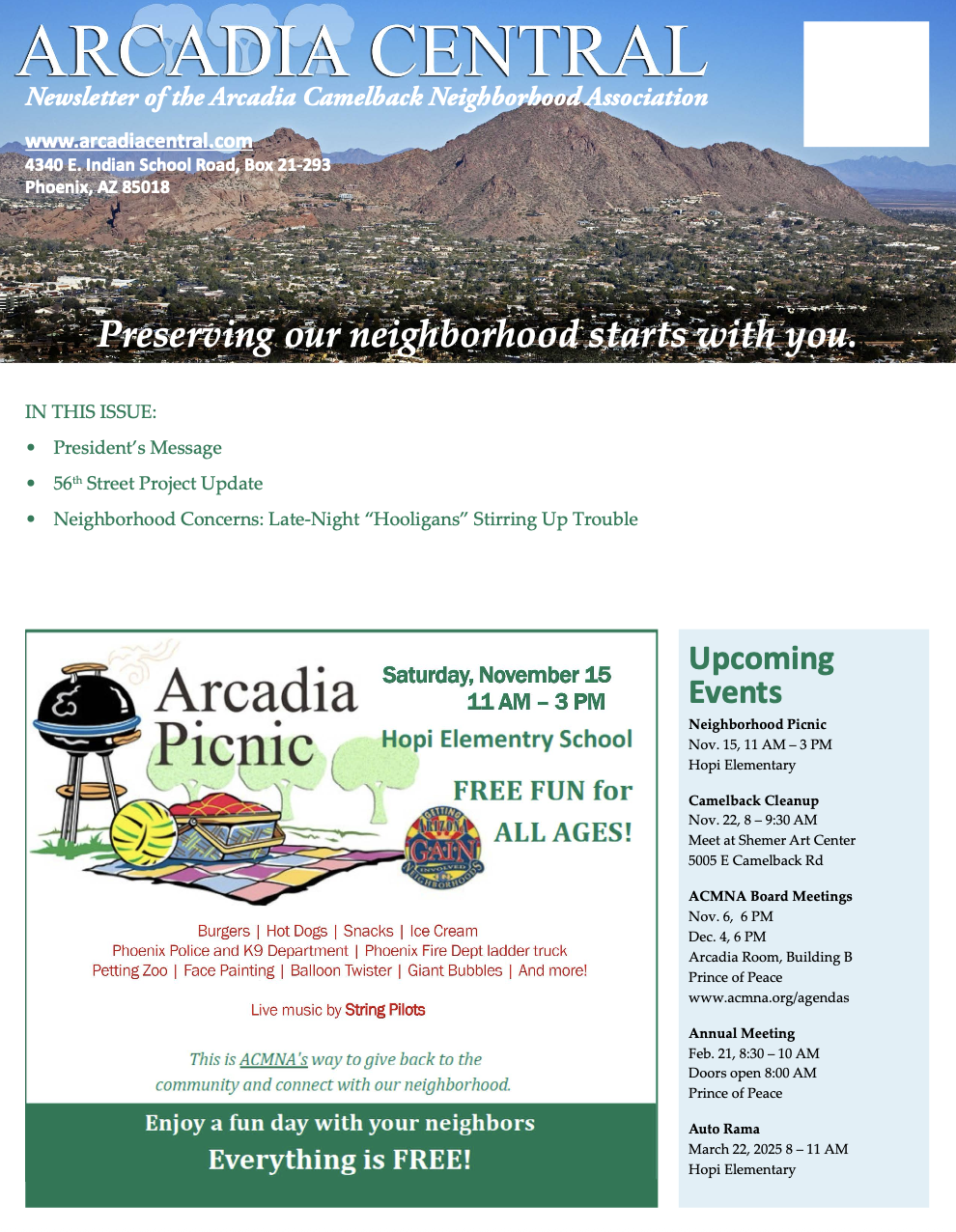 Newsletter — Arcadia Camelback Mountain Neighborhood Association
